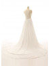 Ivory Chiffon Beaded V Neck Boho Beach Wedding Dress